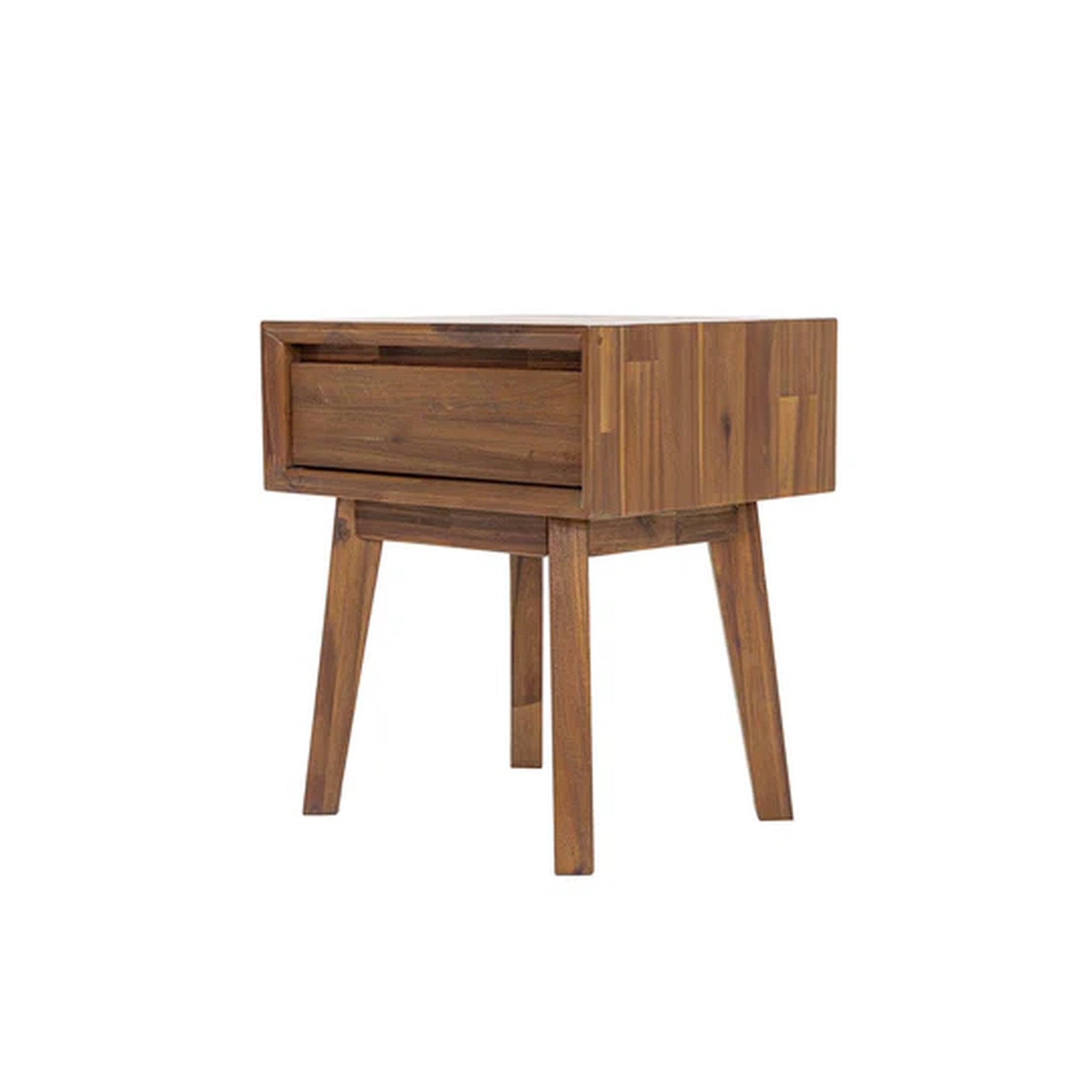 Wooden nightstand with a drawer on a white background