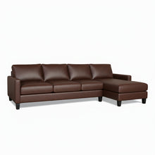 Load image into Gallery viewer, Brown leather sectional sofa on a white background
