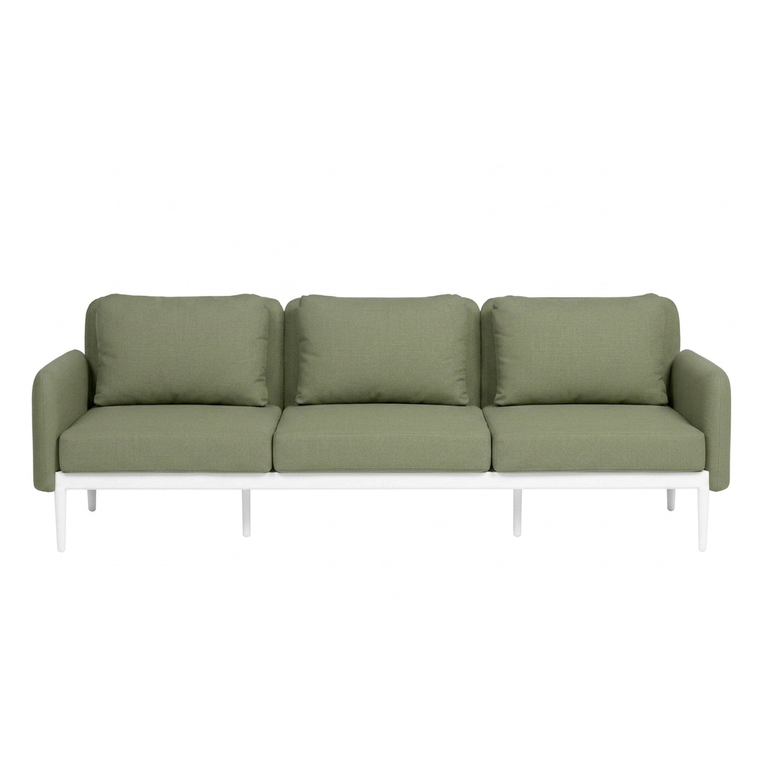 Ratana Palo Sofa - Fabric: Canvas Seasalt, olive woven textile with plush cushions, squared arms, three-seat configuration.