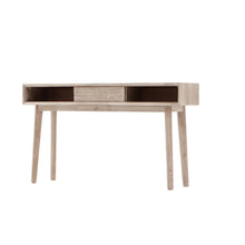 Load image into Gallery viewer, Wooden desk with dark brown accents on a white background
