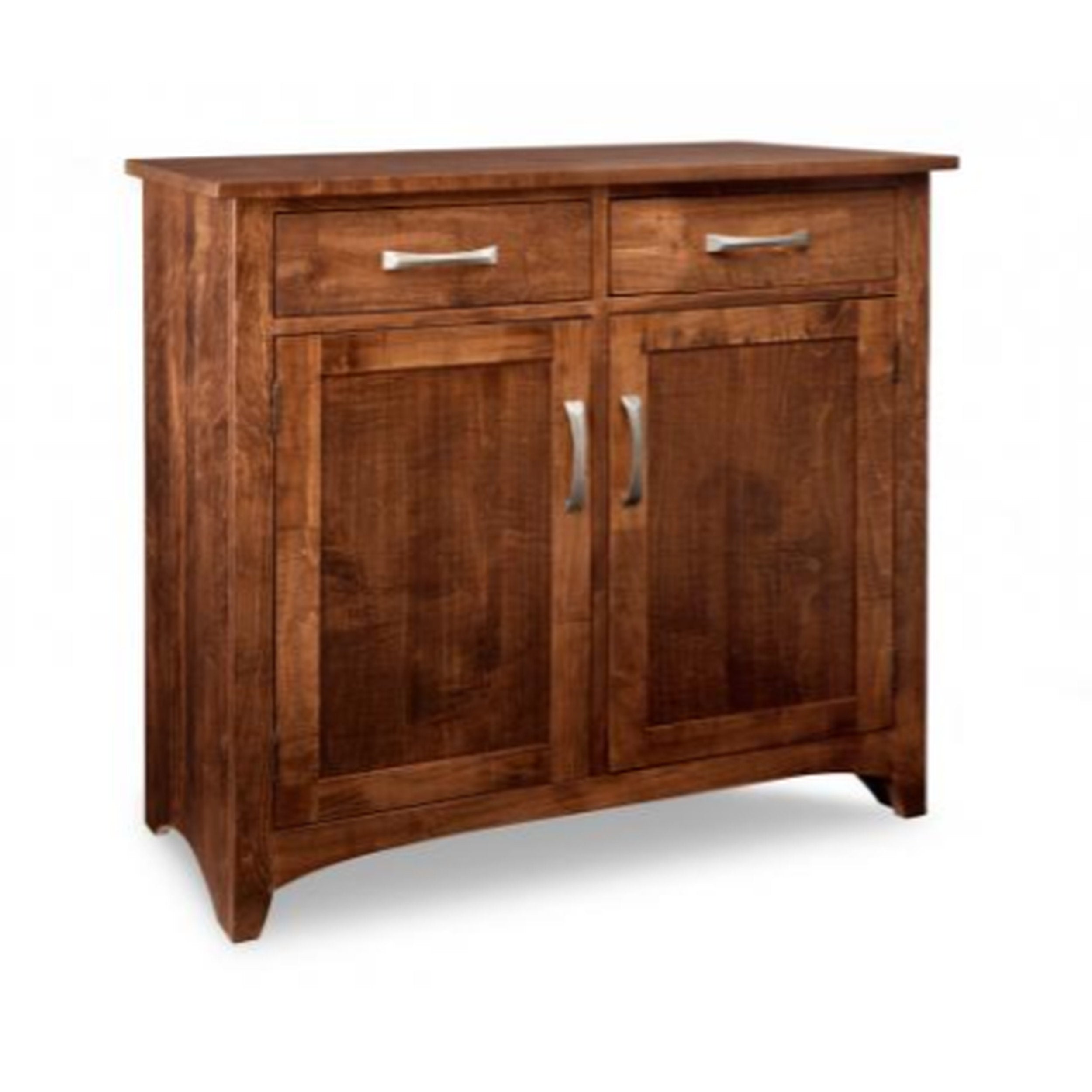 Wooden sideboard with two drawers and three doors on a white background