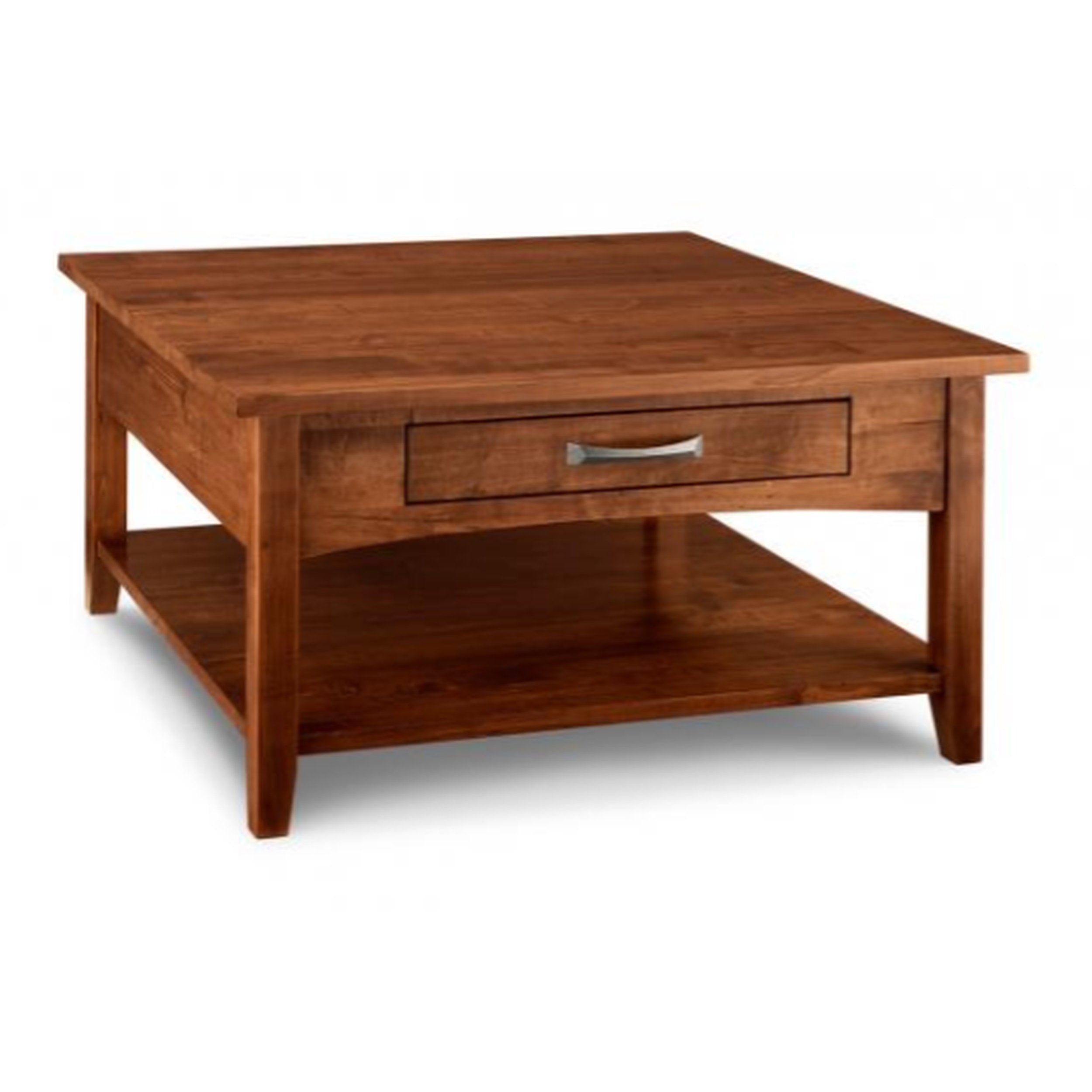 Wooden coffee table with a drawer on a white background