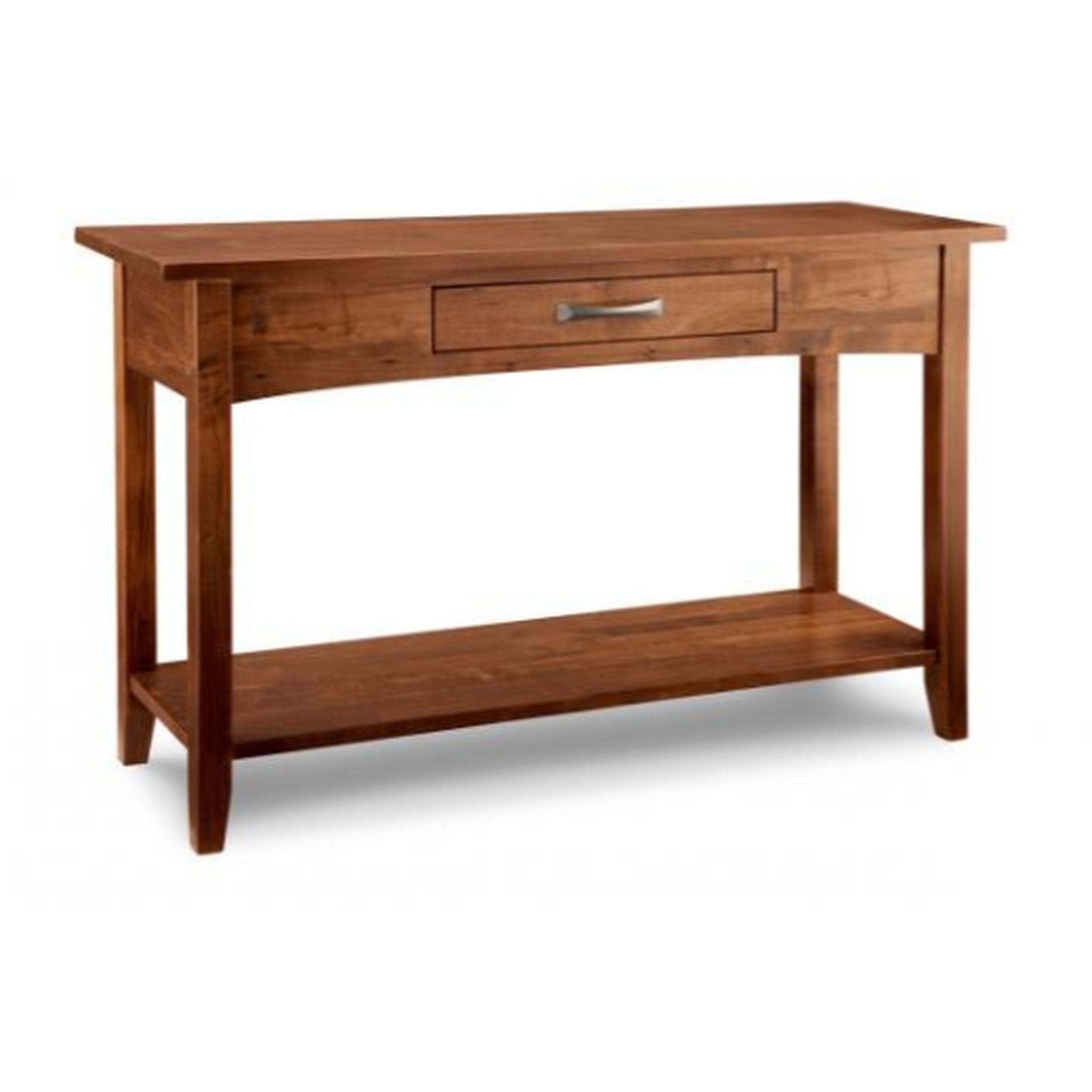 Wooden console table with a drawer on a white background