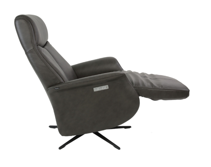 Gray recliner chair with ottoman on a white background