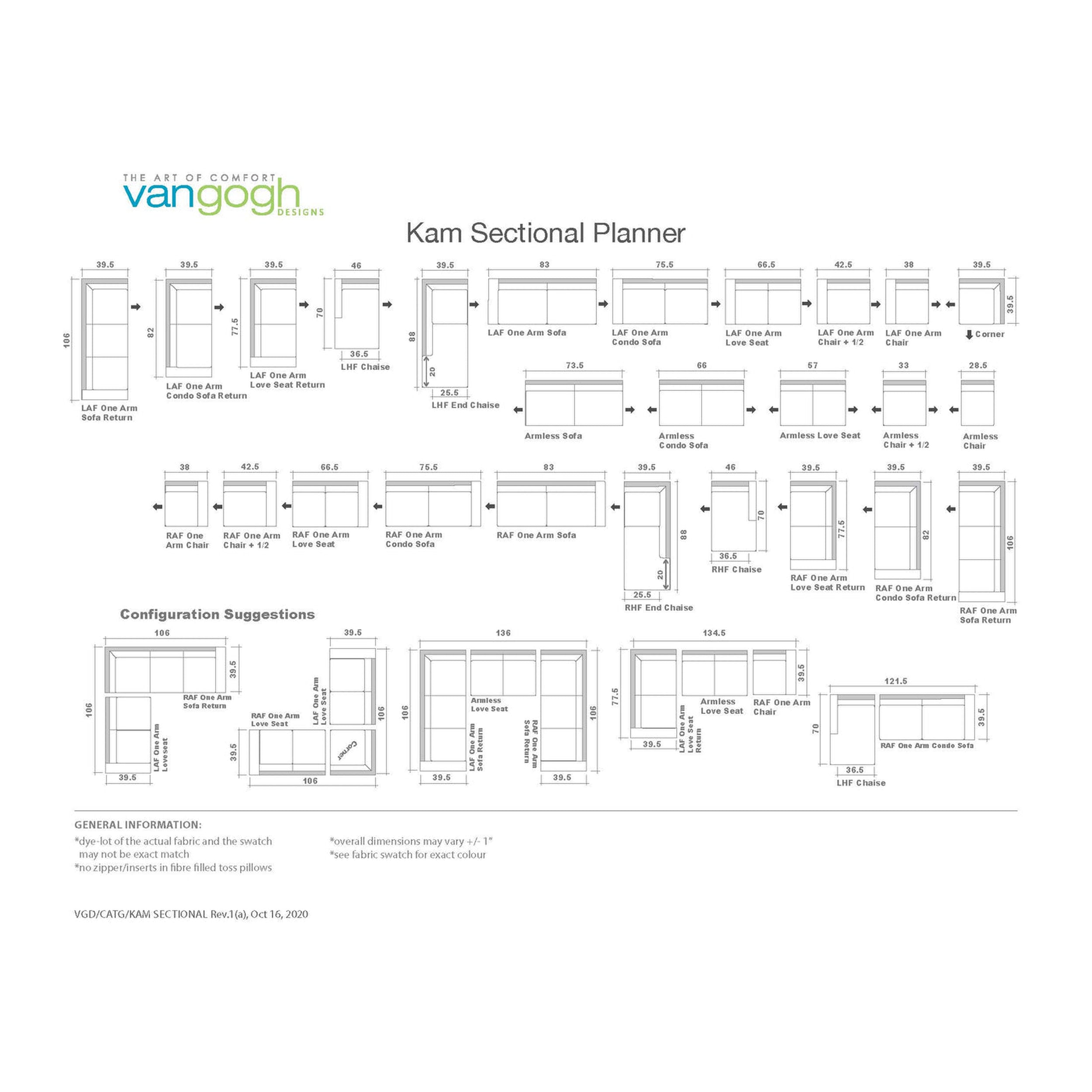 Kam Sectional Planner by Vangogh with layout diagrams on a white background