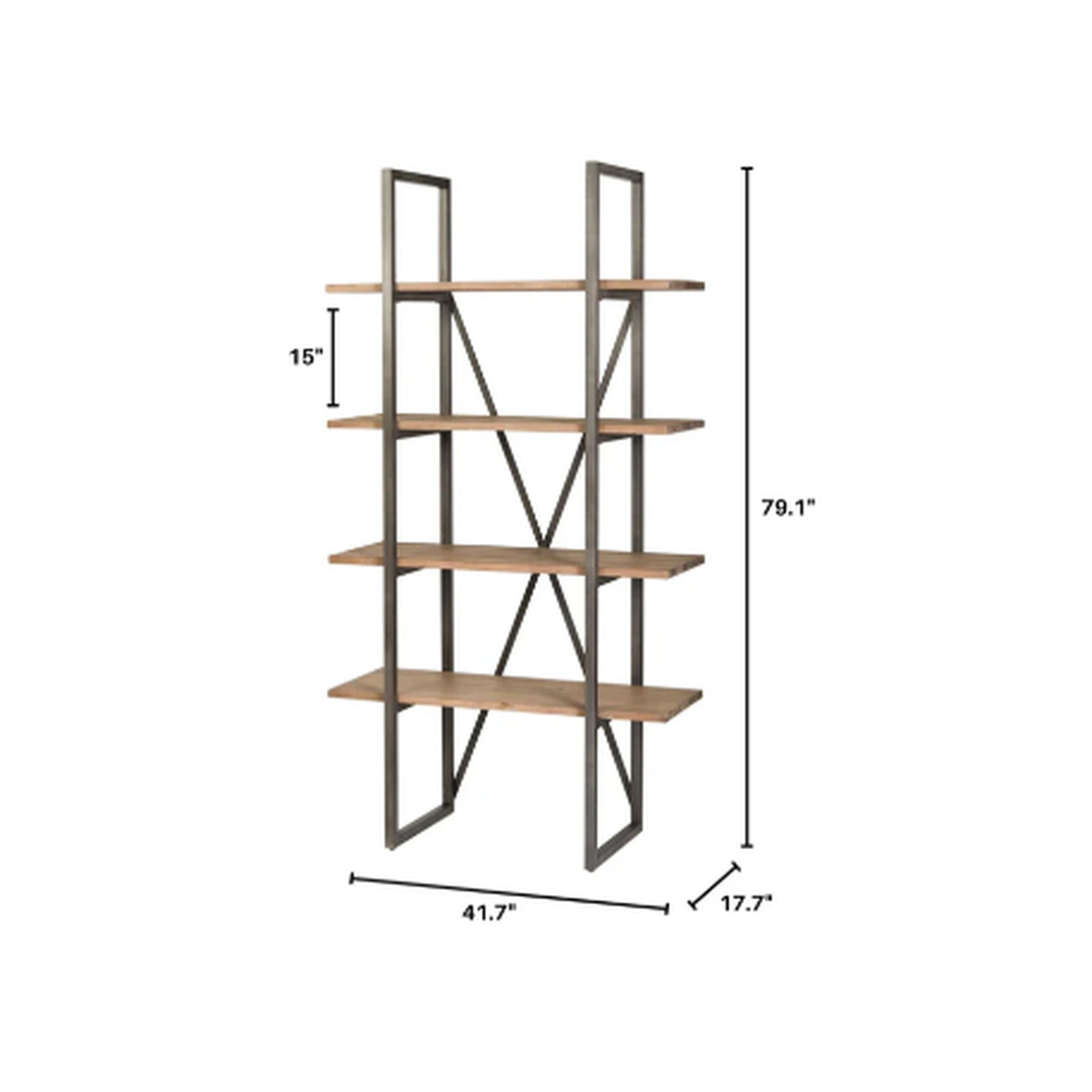 Bookshelf with dimensions labeled on a white background