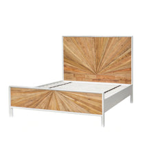 Load image into Gallery viewer, Bed with wooden sunburst design on a white background
