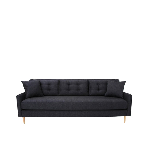 Black sofa with tufted backrest on a white background