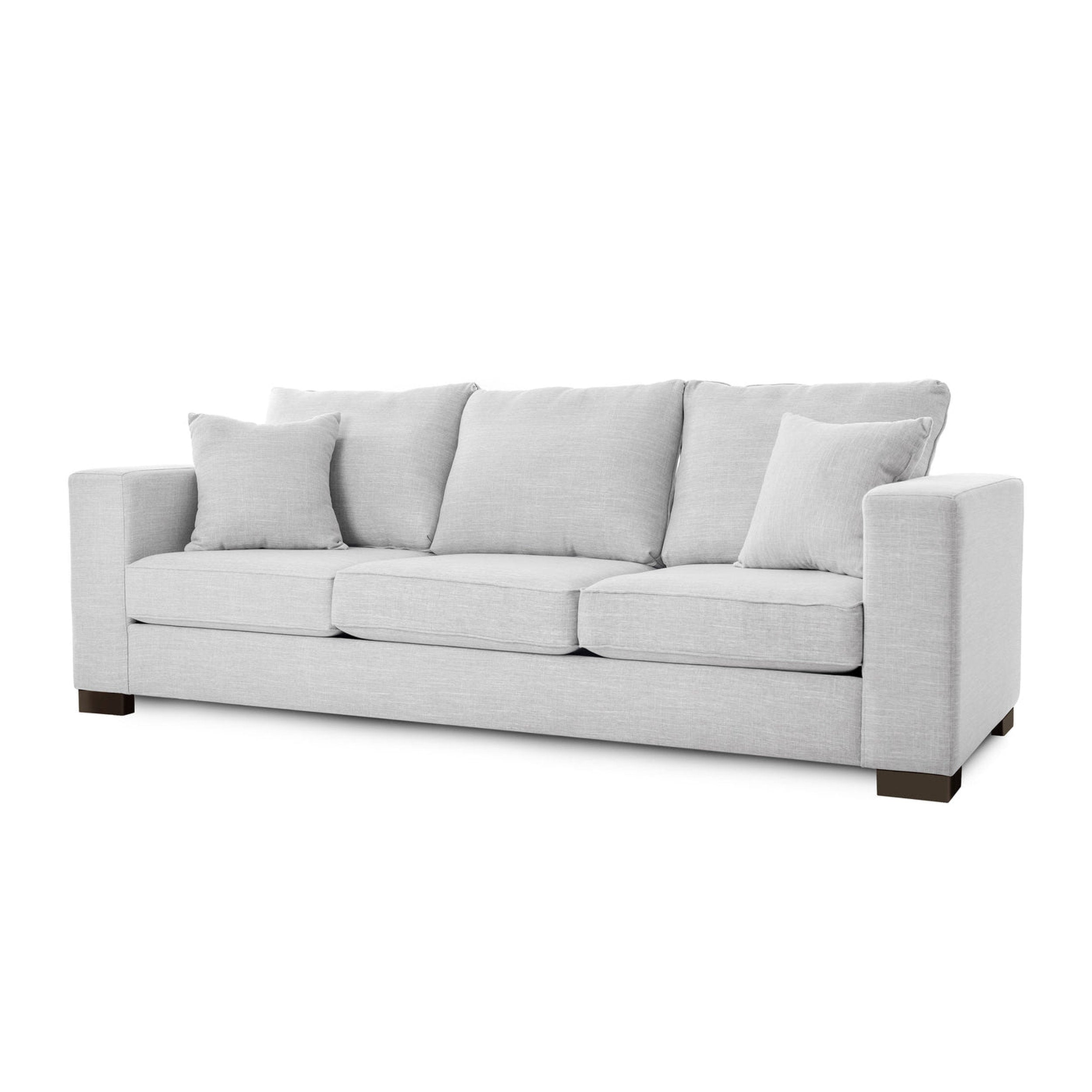 Gray sofa with cushions on a white background
