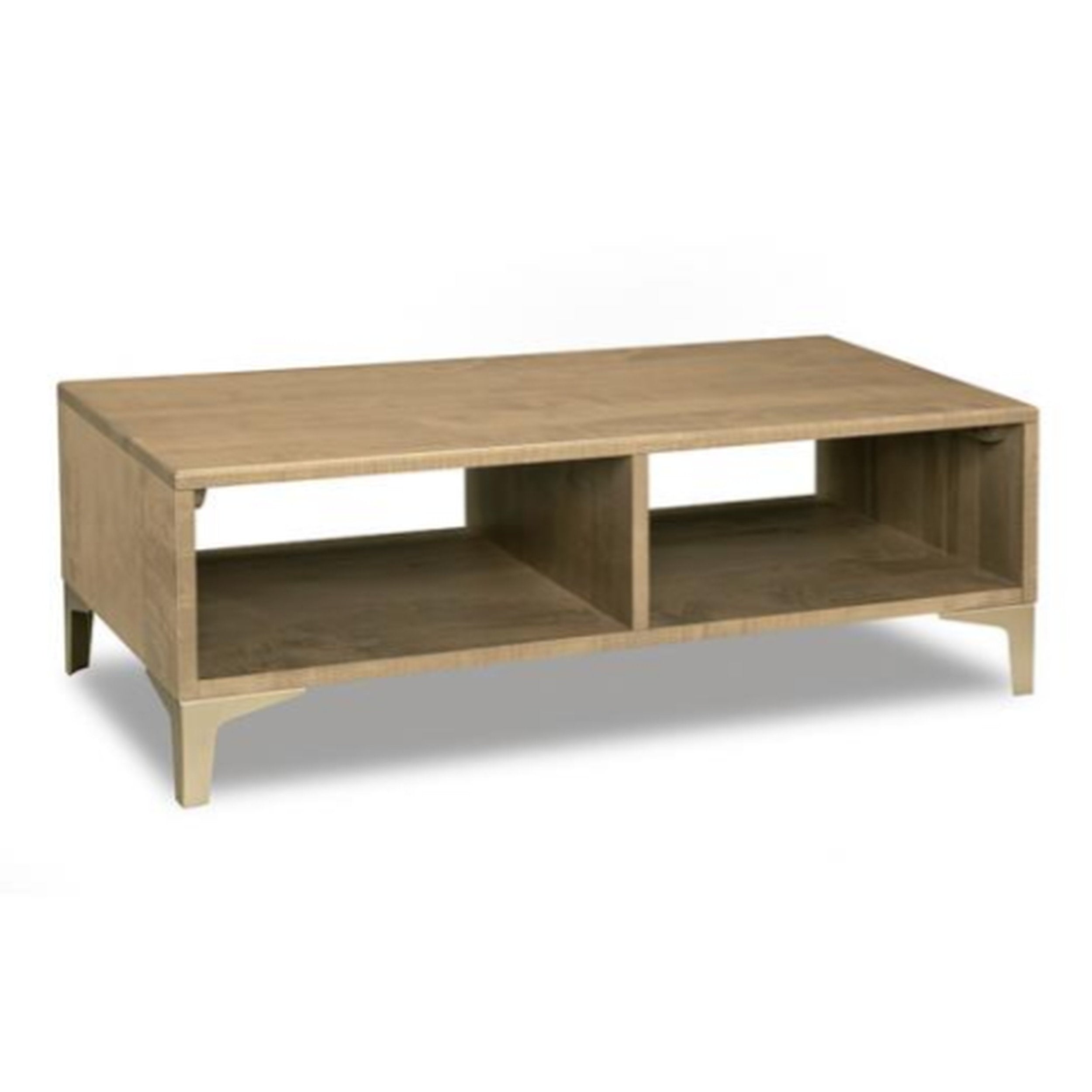 Wooden coffee table with two shelves on a white background