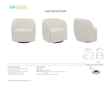 Load image into Gallery viewer, a spec sheet showing lola swivel chairs dimensions
