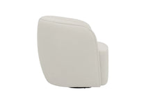 Load image into Gallery viewer, Side view of a white swivel chair on a black base in a white background 
