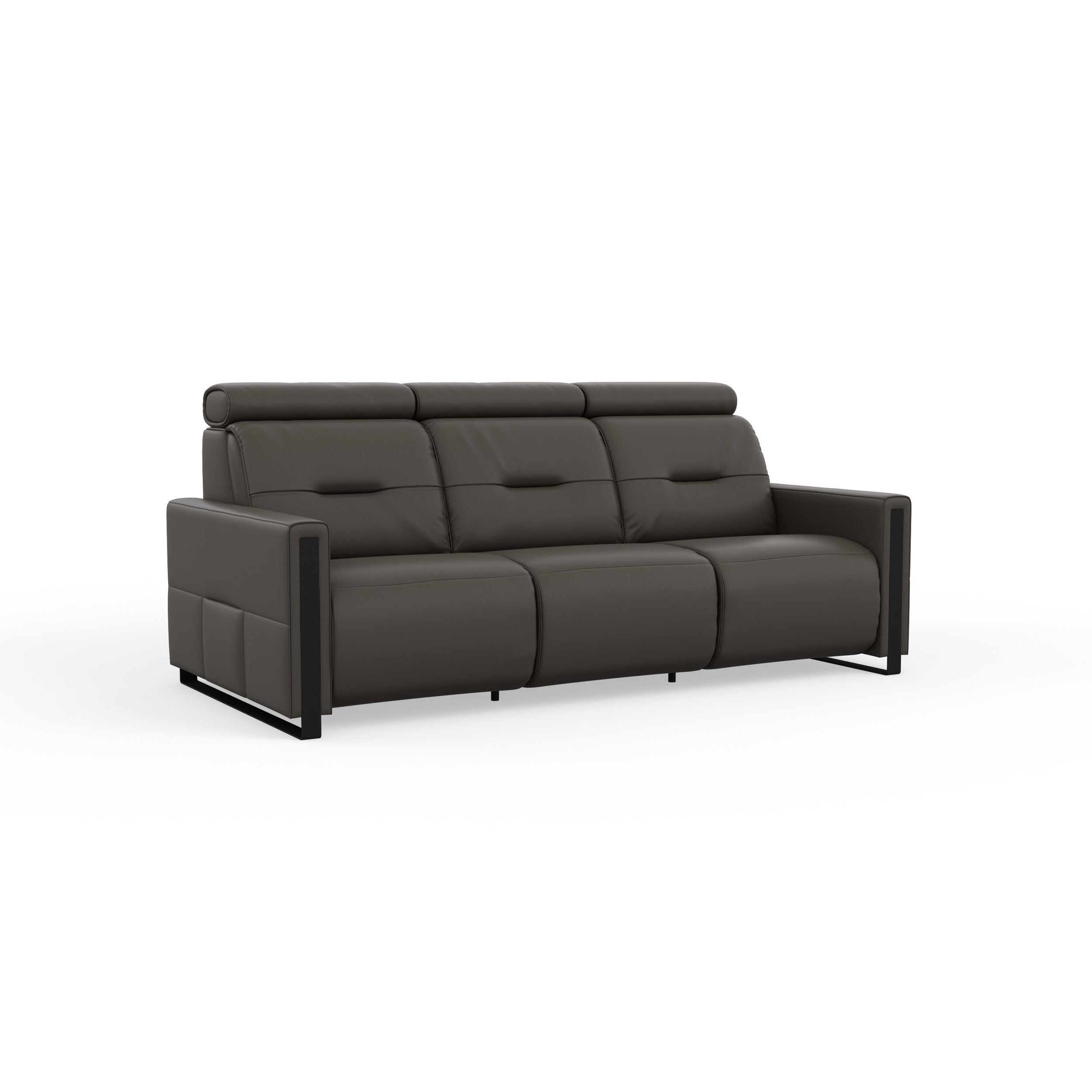 Gray sofa with black metal legs on a white background