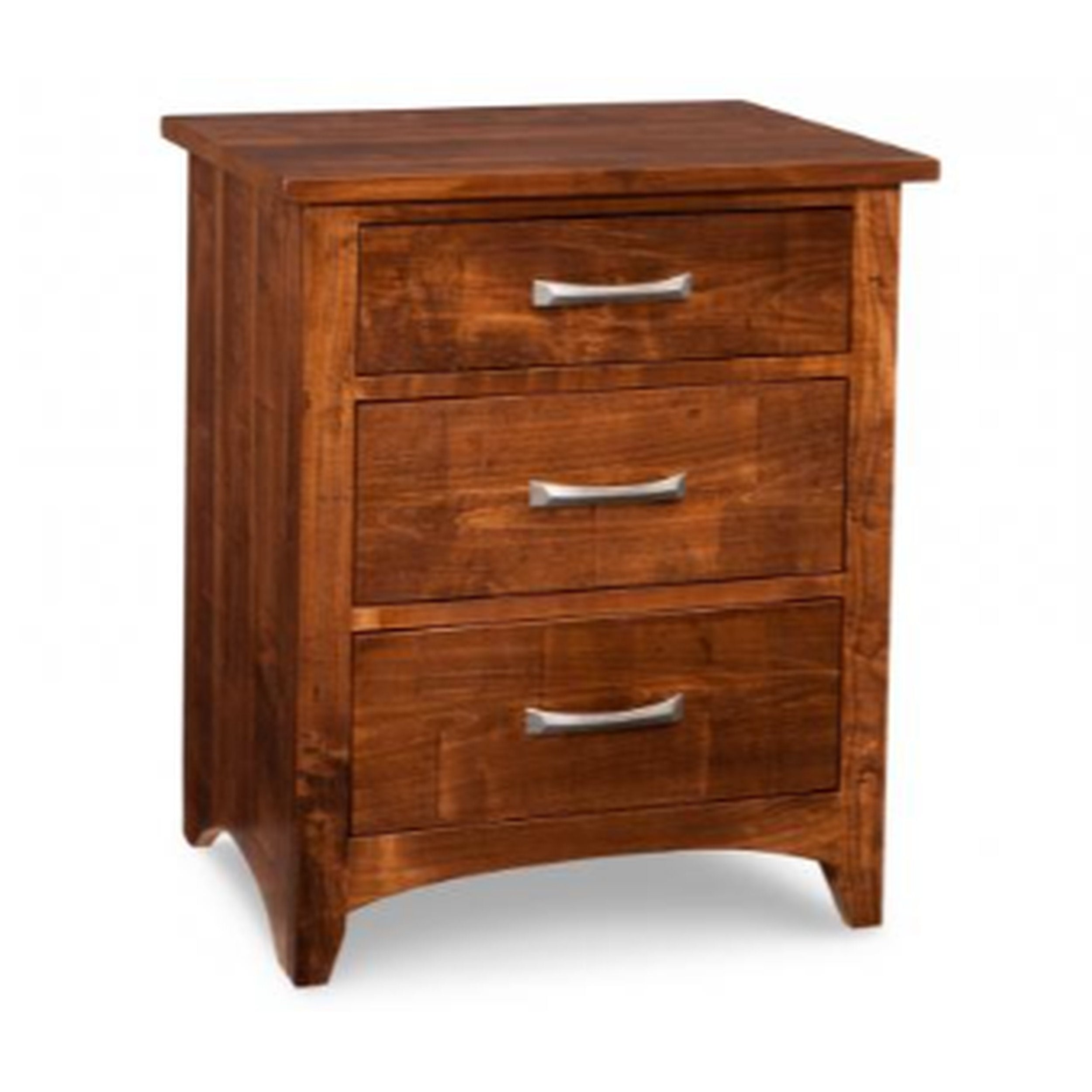 Wooden dresser with three drawers on a white background