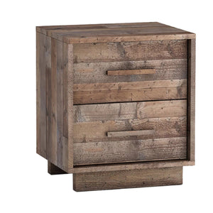 Wooden nightstand with two drawers on a white background
