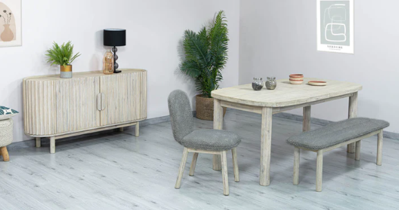 Oasis dining set showing matching pieces with a chair with no arms