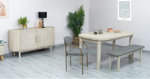 Load image into Gallery viewer, Oasis Dining Collection photo. Shows matching table, bench, sidboard and buffet
