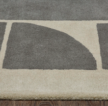 Load image into Gallery viewer, pattern area rug showing the dark grey semi circle

