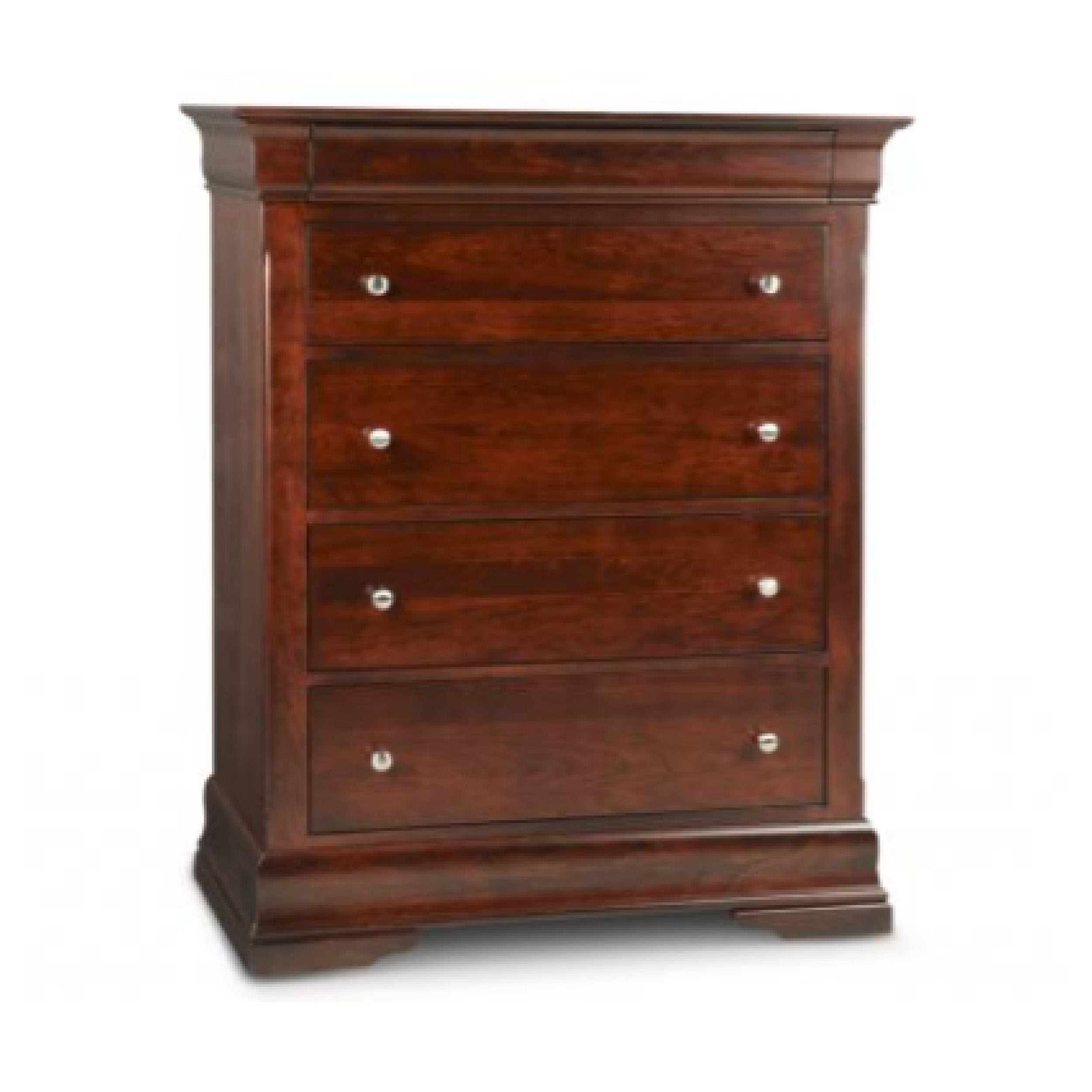 Wooden dresser with four drawers on a white background