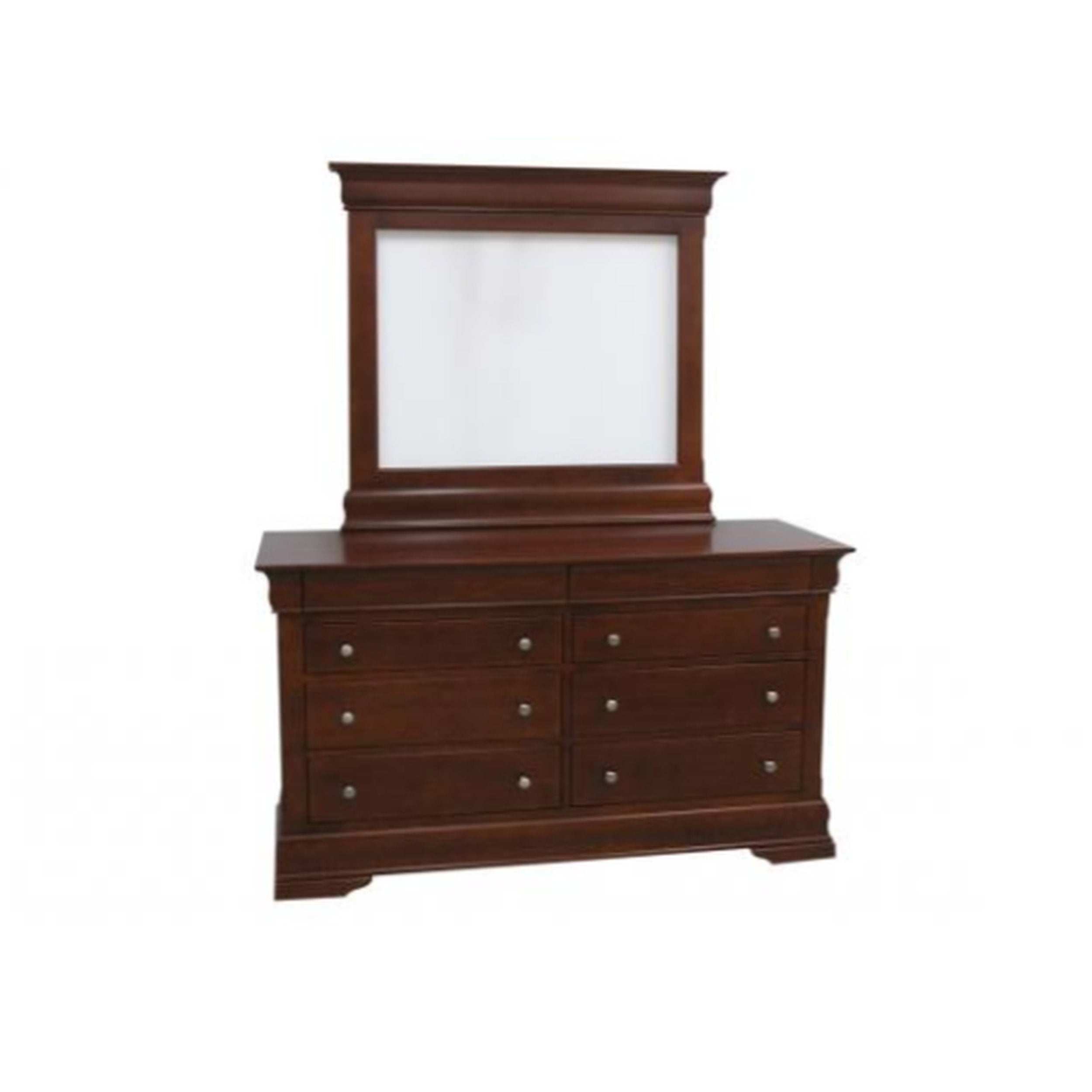 Wooden dresser with mirror on a white background