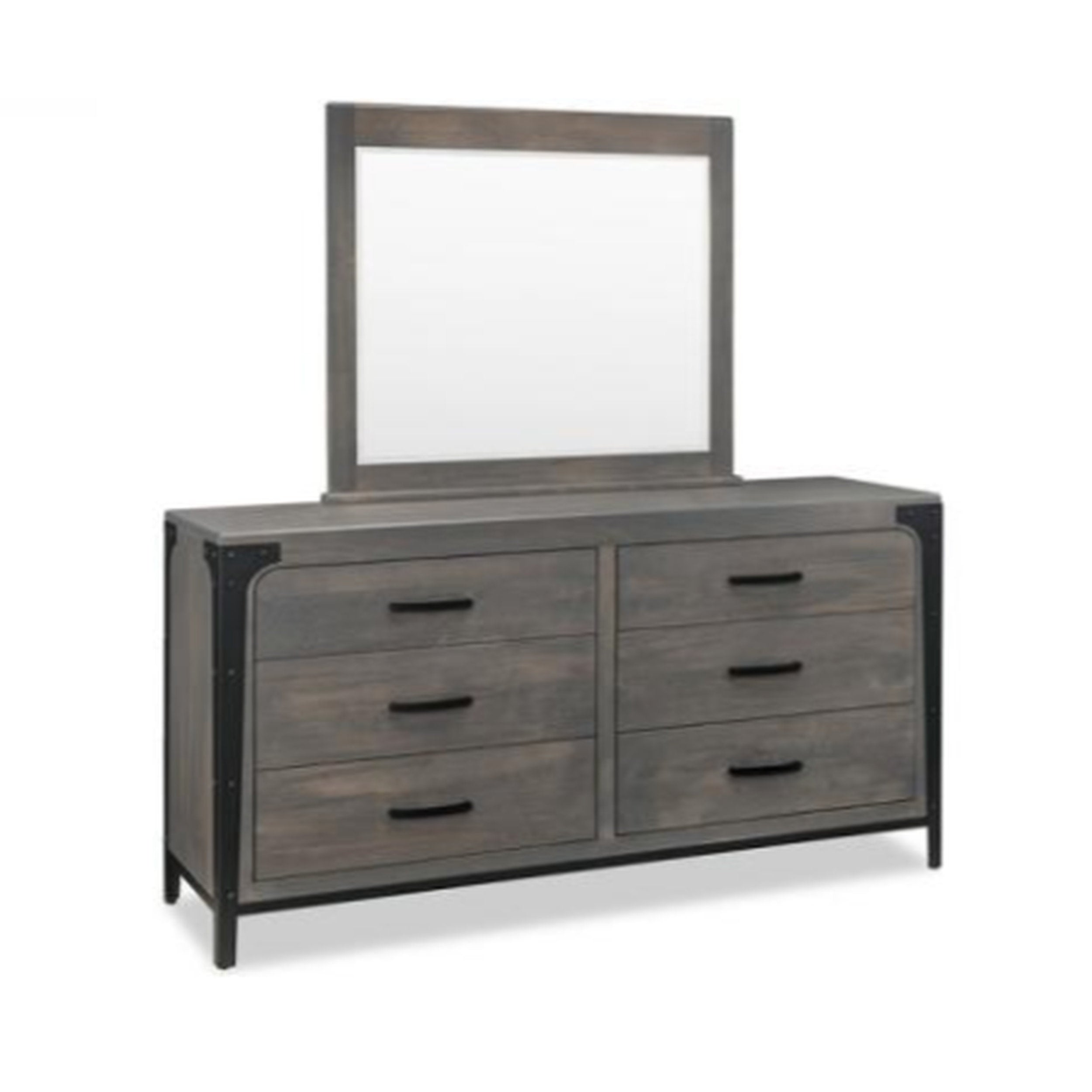Wooden dresser with mirror on a white background