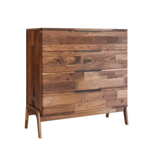 Wooden chest with a patchwork design on a white background