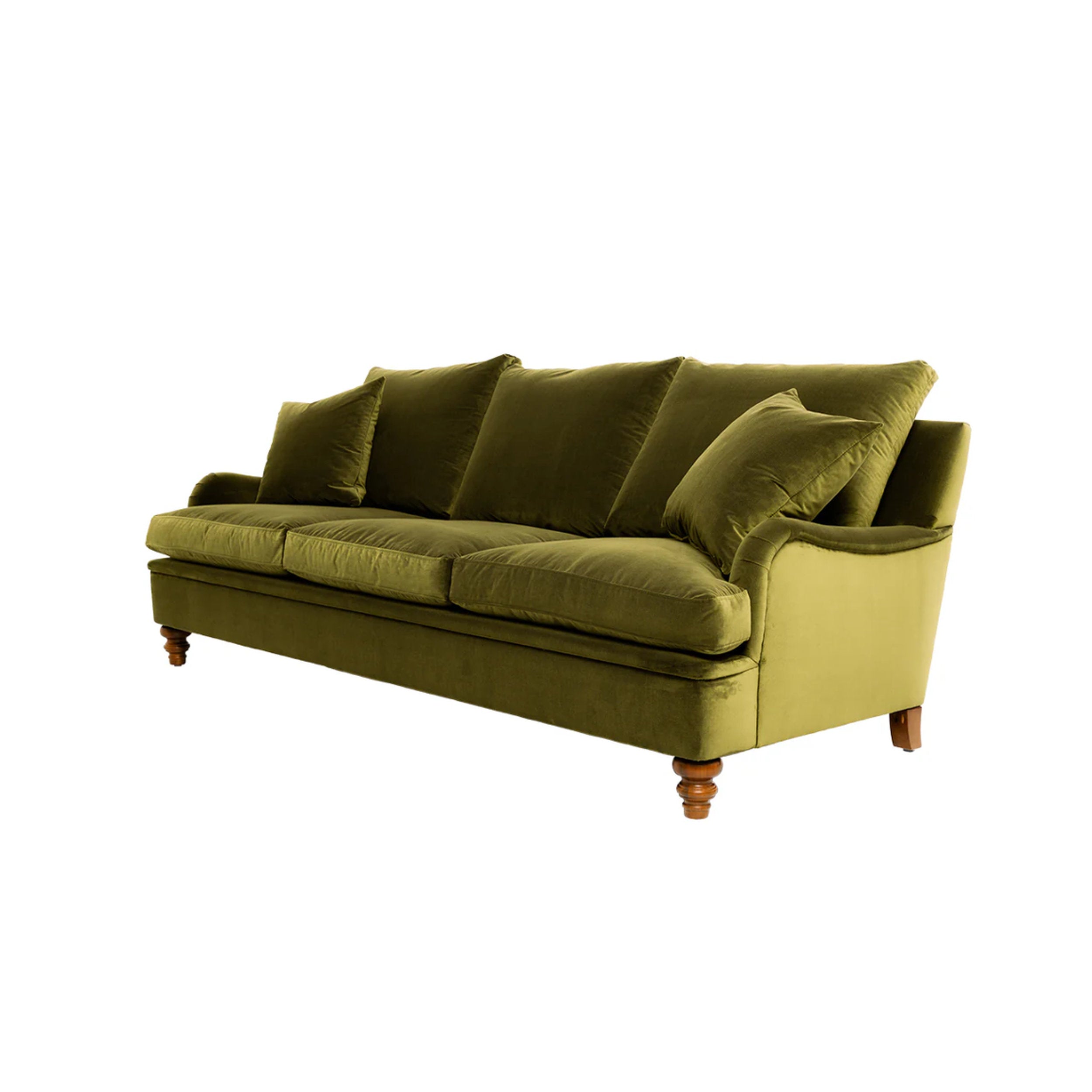 leonard sofa side view showing green fabric