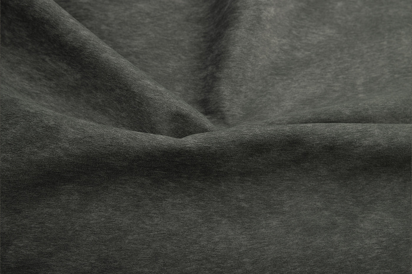 Stewart Graphite charcoal knit fabric by Van Gogh Designs, dark gray heather material with soft texture and draped folds.