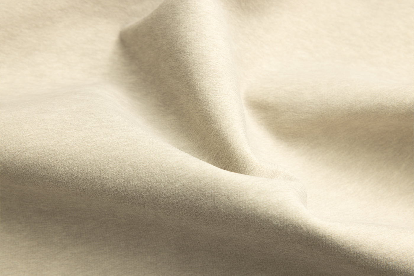 Stewart Stucco cream fabric with soft beige folds, textured ivory material, warm neutral palette, Van Gogh Designs branding.