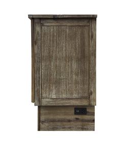 Side view of the Stockholm cabinet bed with a power management on the bottom right of the cabinet bed 
