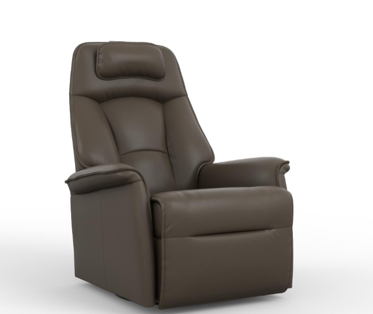A brown leather Stockholm recliner with an adjustable head pillow and manual release headrest angle.