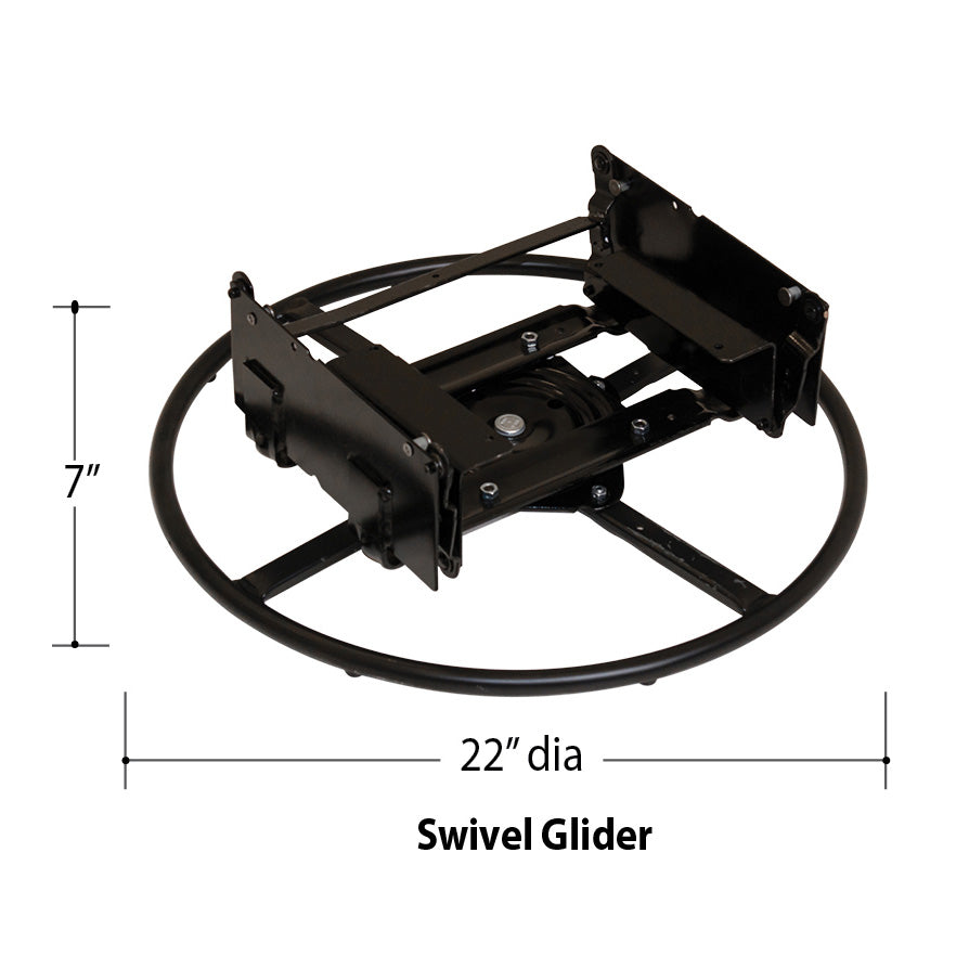 Swivel Glider by Van Gogh Designs in matte black steel with circular 22\" diameter base and rugged industrial frame, finish