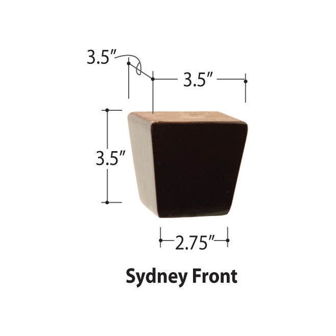Sydney Front by Van Gogh Designs: dark brown square wooden foot with natural oak top, black sides, 3.5in height and base.