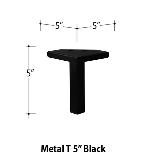 Van Gogh Designs T 5" Black metal leg with 5" top, solid matte black steel, 5" height, industrial, durable furniture support.