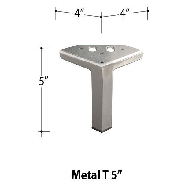 Van Gogh Designs T 5" Chrome" metal leg bracket, silver finish, 5" height, 4" x 4" top plate, sturdy steel construction.