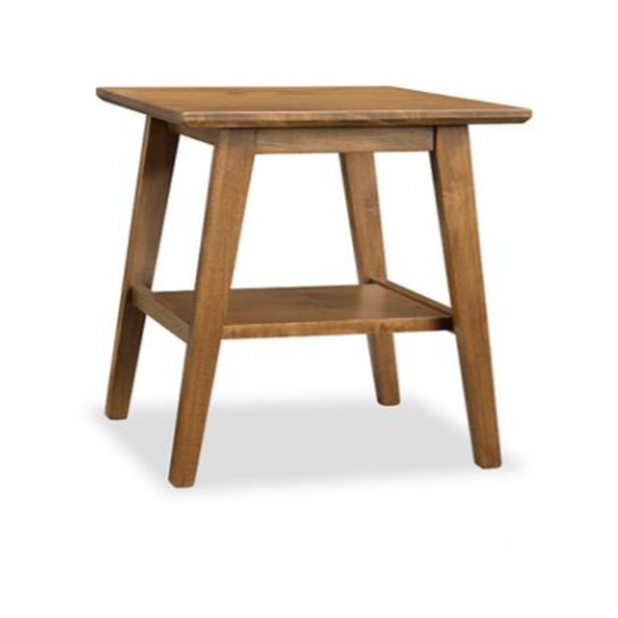 Wooden side table with a shelf on a white background