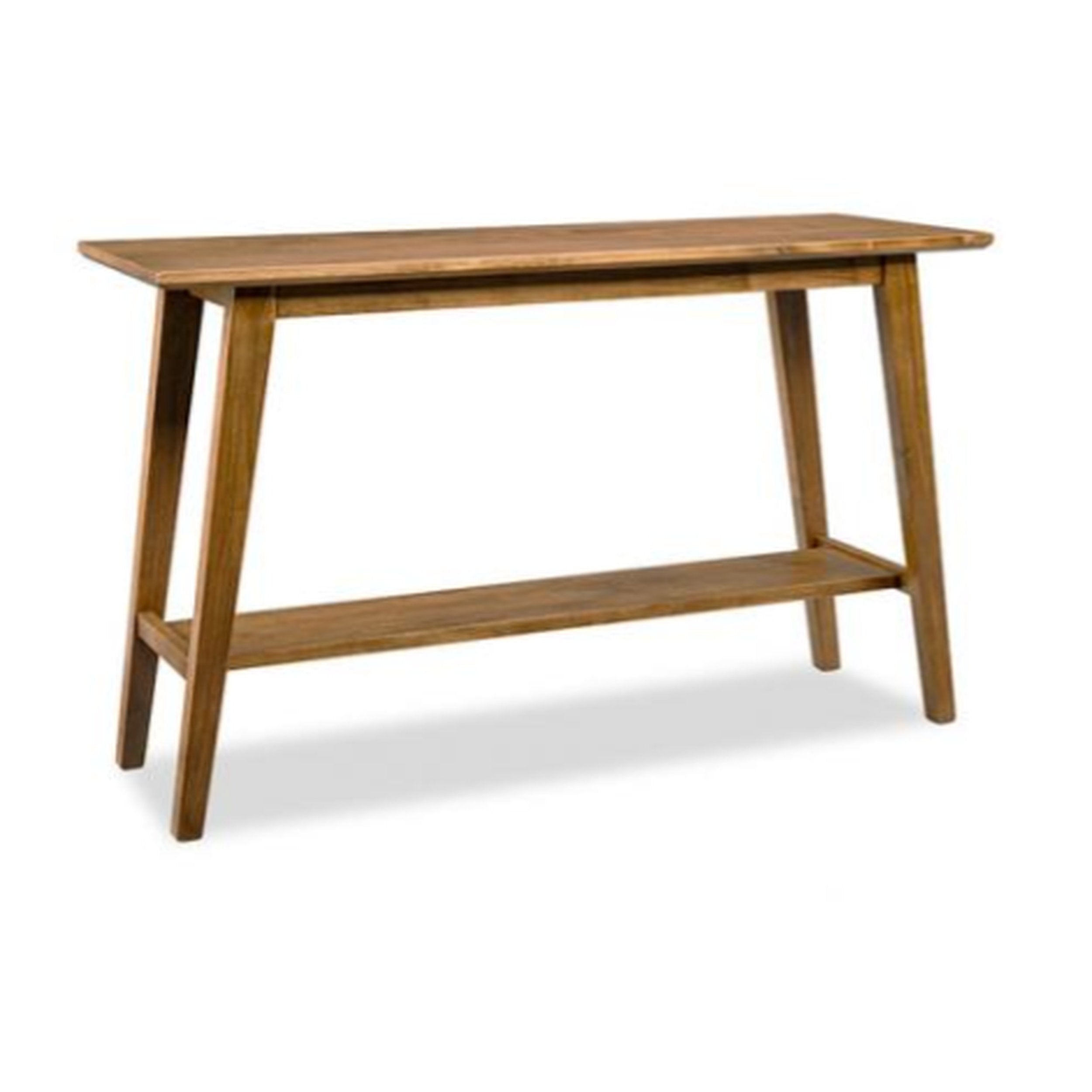 Wooden console table with a shelf on a white background