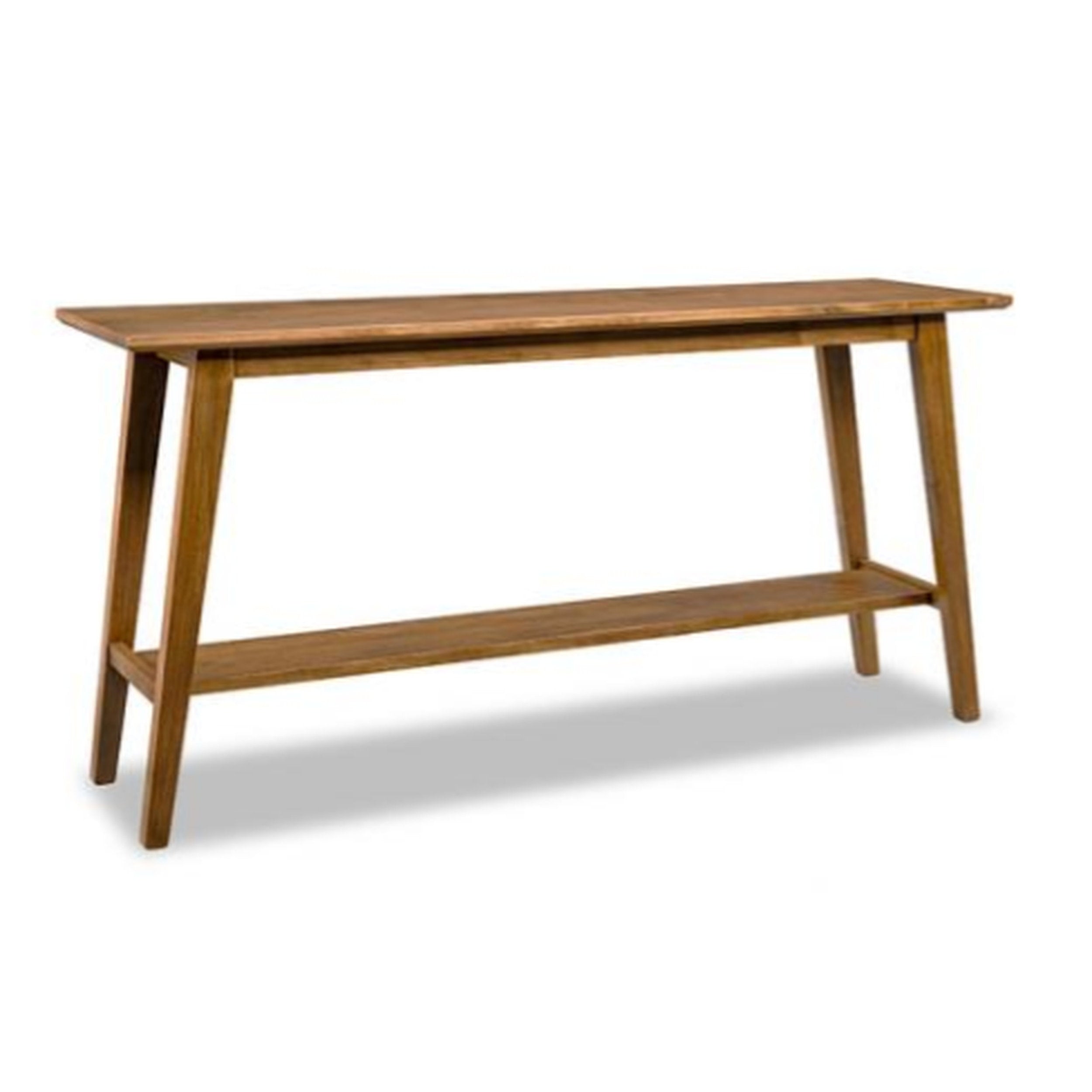 Wooden console table with a shelf on a white background