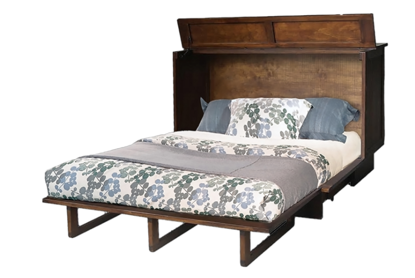 tuscany cabinet bed open with bedding 
