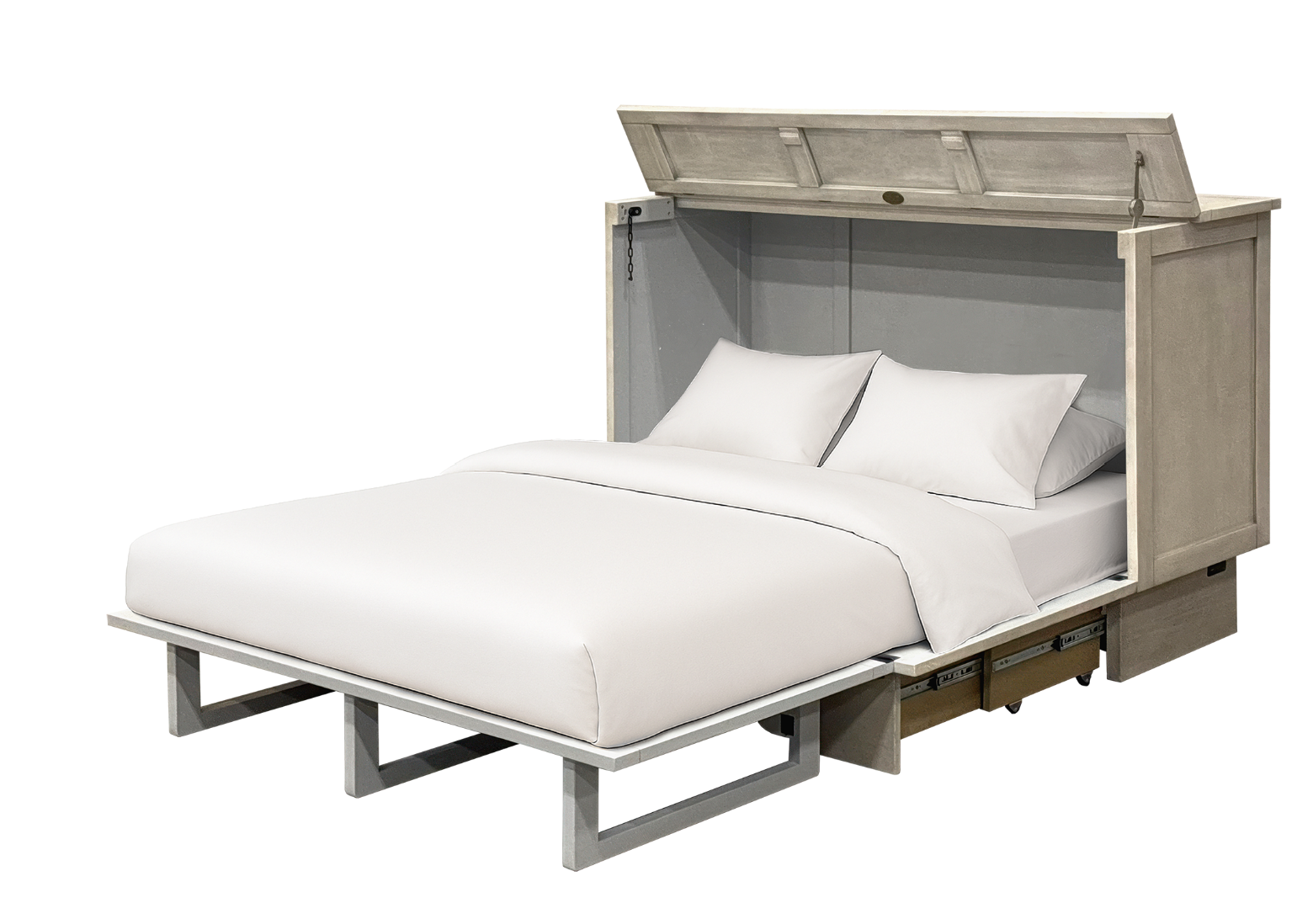 Valencia open cabinet bed showing bedding 