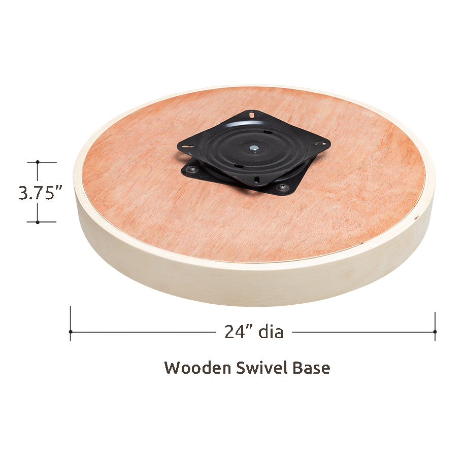 Wooden Swivel Base by Van Gogh Designs, natural plywood top, round 24" diameter, 3.75" height, black square mounting plate