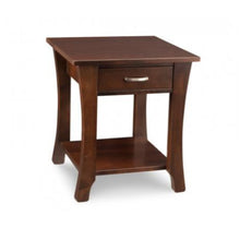 Load image into Gallery viewer, Wooden side table with a drawer on a white background
