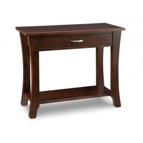 Wooden console table with a drawer on a white background