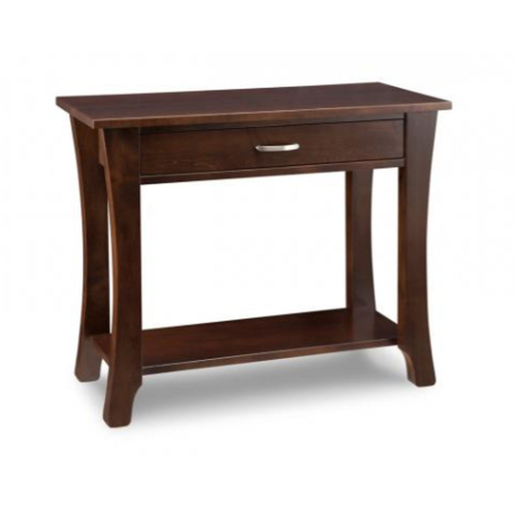Wooden console table with a drawer on a white background