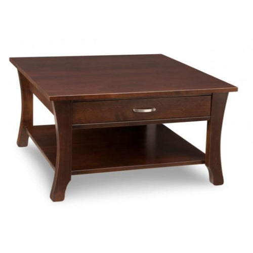 Wooden coffee table with a drawer on a white background