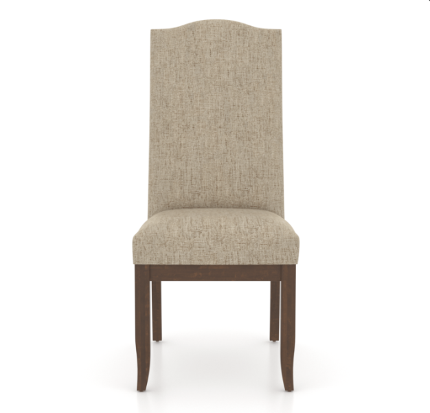 An upholstered dining chair with a cognac washed seat and backrest, featuring a matte finish on a wooden frame.