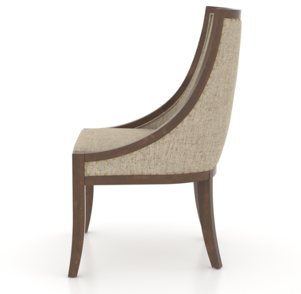 core dining chair in fabric 7u which is a light beige and a cherry wood frame