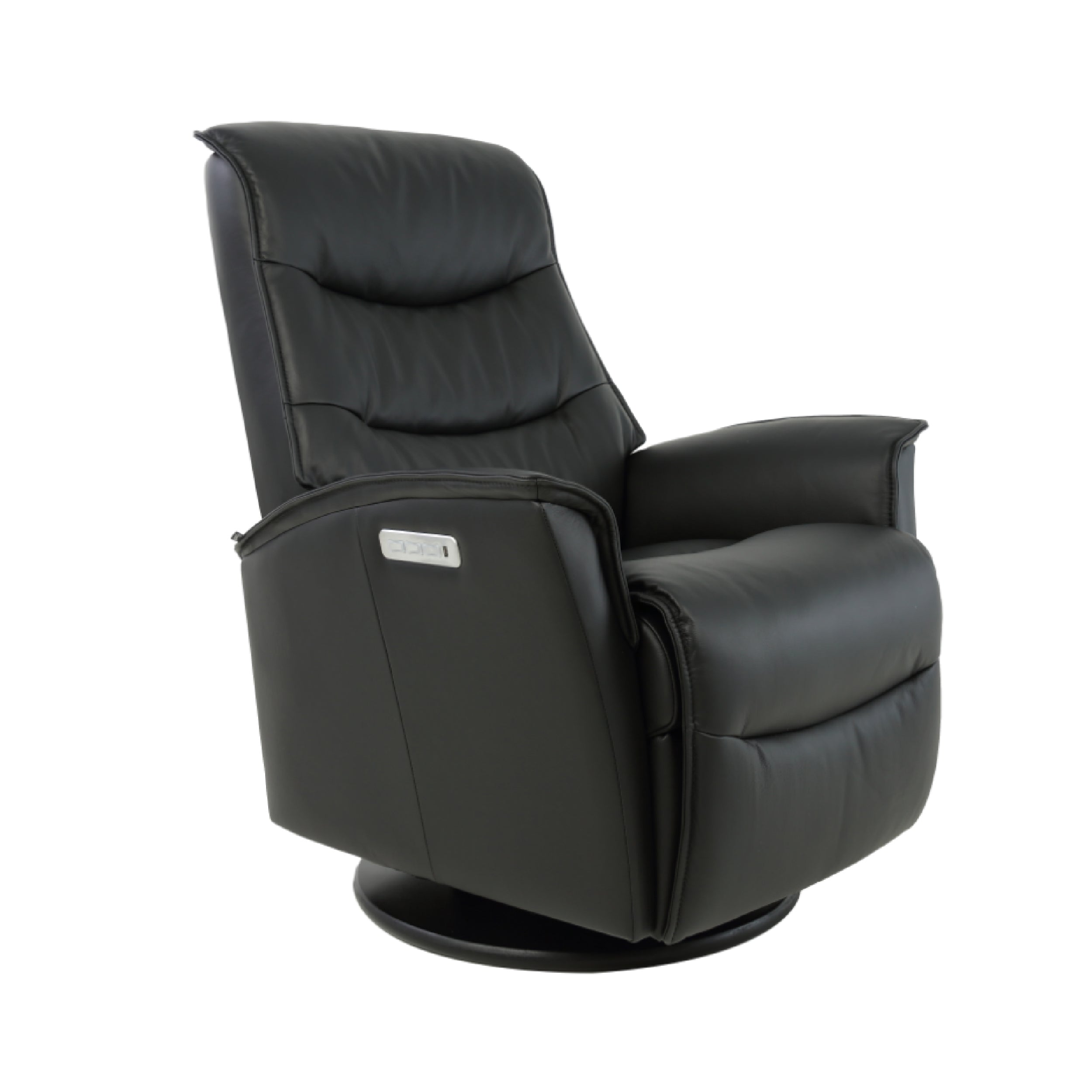 black recliner showing three buttons on a black base
