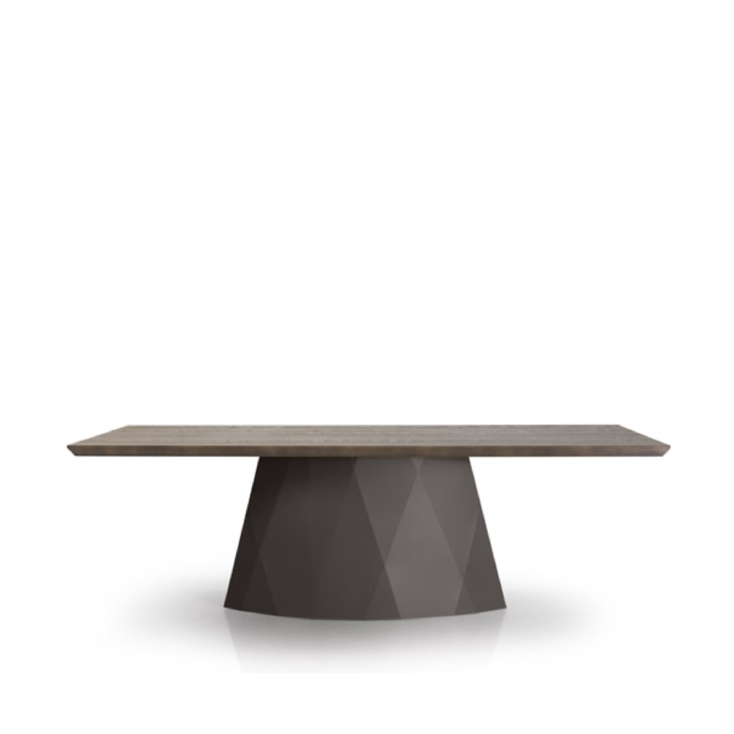 Diamond dining table with a wood top and a powder coat base