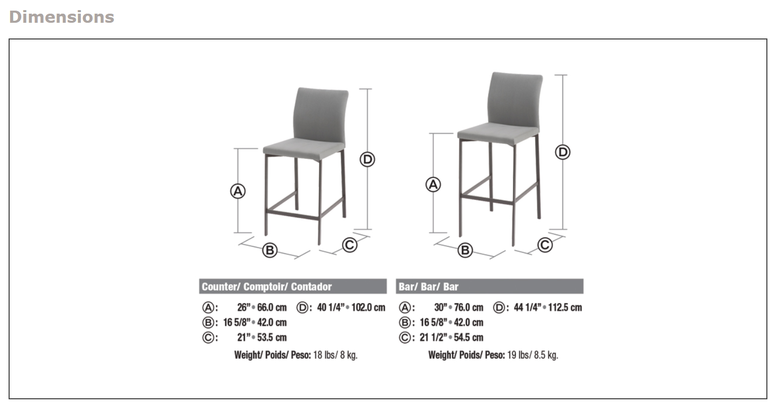 mancini stool dimension sheet